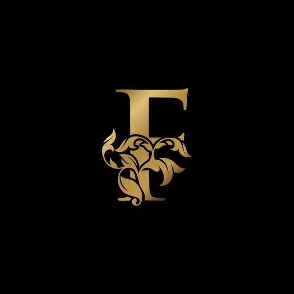 Golden Luxury Letter Initial Logo Icon Monogram Ornate Nature Floral — Stockvector
