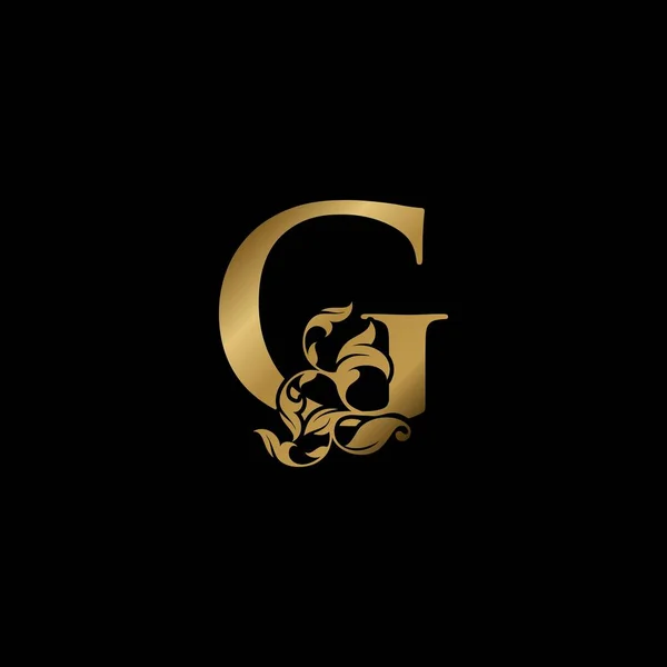 Golden Luxury Letter Initial Logo Icon Monogram Διακοσμητική Φύση Floral — Διανυσματικό Αρχείο