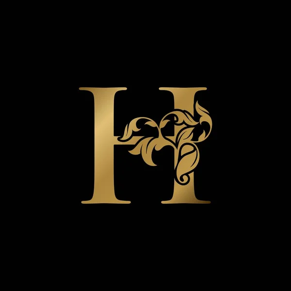 Golden Luxury Letter Initial Logo Icon Monogram Ornate Nature Floral — Stock Vector