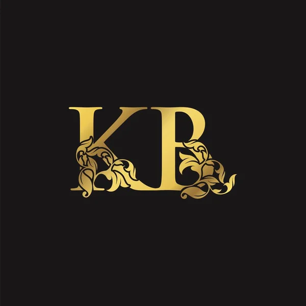黄金华丽花卉K及B Kb字母首字母标志图标 自然花卉叶标志图案 — 图库矢量图片
