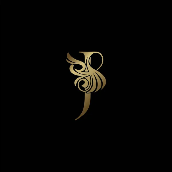 Golden Deco Luxus Letter Initial Logo Icon Monogramm Ornate Swirl — Stockvektor