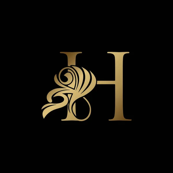 Golden Deco Luxo Carta Ícone Logotipo Inicial Monograma Ornate Swirl —  Vetores de Stock