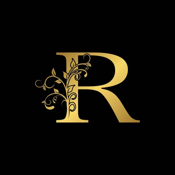 金首字母R标志图标 植物学自然叶矢量标志模板设计 — 图库矢量图片