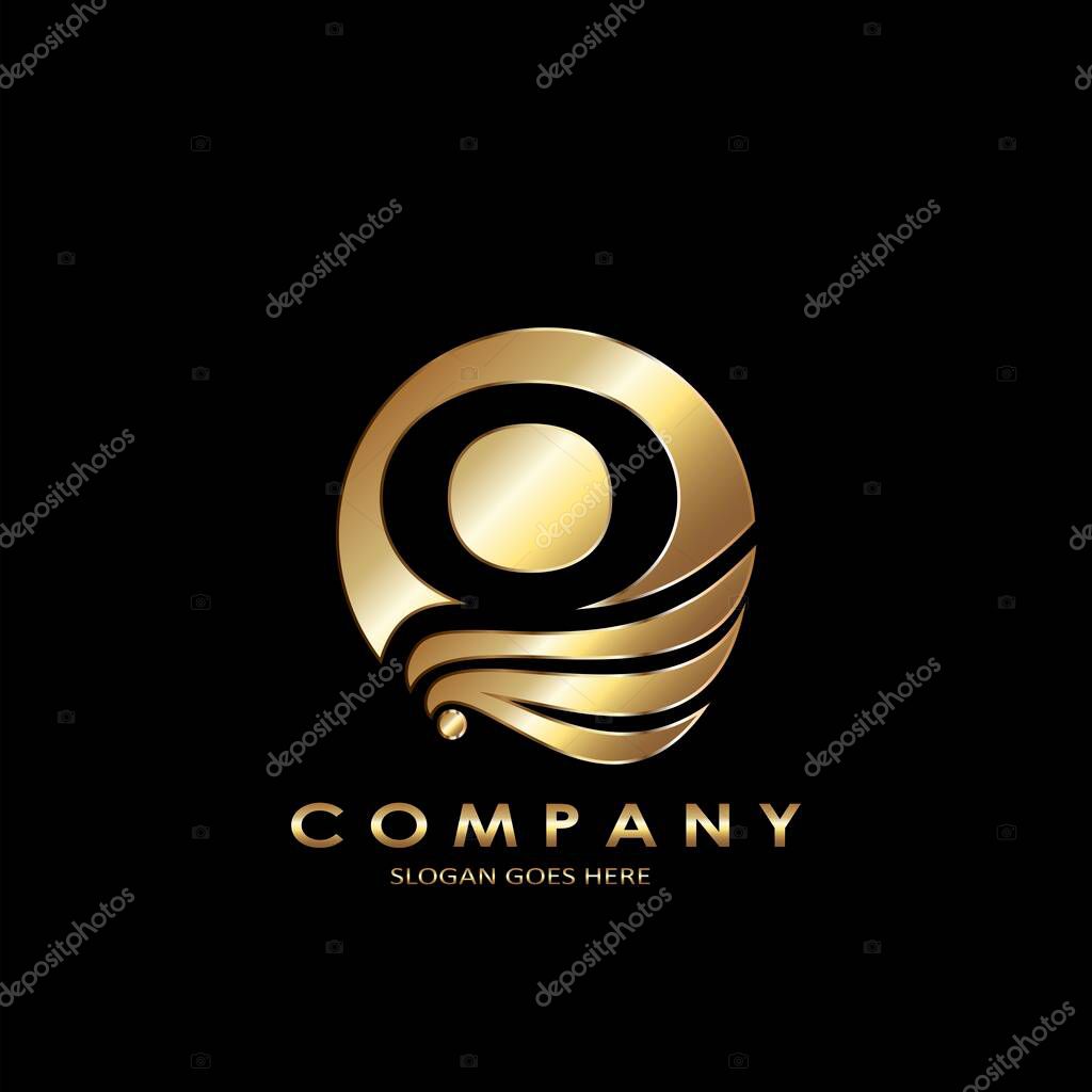 Golden Business Initial O Logo Letter, Elegance Wave Wing Bird with negative space letter O template design concept.