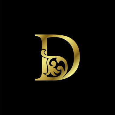 Altın Lüks Harf D Süs Logosu. Alfabe monogramı altın dekolte deco ilk harf vektör tasarımı.