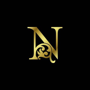 Altın Lüks Mektup ve Süs Logosu. Alfabe monogramı altın dekolte deco ilk harf vektör tasarımı.