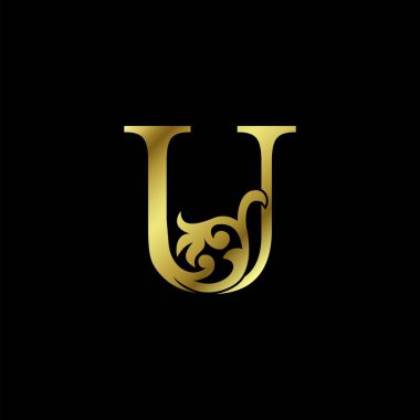 Süs Logosu Altın Lüks Mektup. Alfabe monogramı altın dekolte deco ilk harf vektör tasarımı.