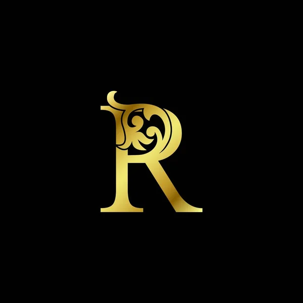 黄金豪华字母R饰物标志 字母单字金花装饰华丽的初始字母矢量设计 — 图库矢量图片