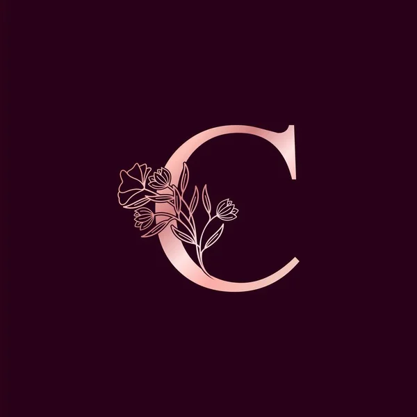 金色玫瑰花字母C奢华标志 优雅的字母表字母表自然花卉华丽的初始字母向量设计 — 图库矢量图片