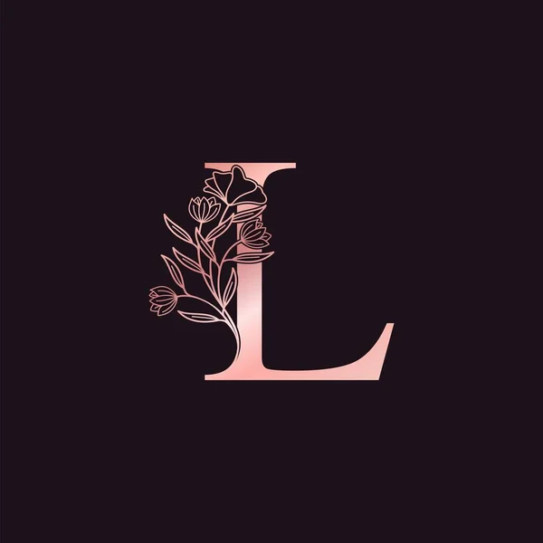 Altın Gül Çiçeği Harfi L Lüks Logosu. Zarif alfabe monogram doğa çiçekli ilk harf vektör tasarımı.