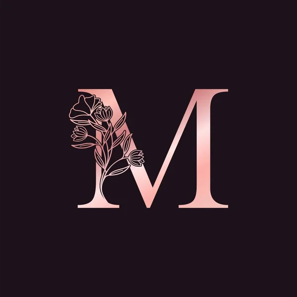 Gold Rose Flower Letter Luxury Logo 단위원 모양의 — 스톡 벡터