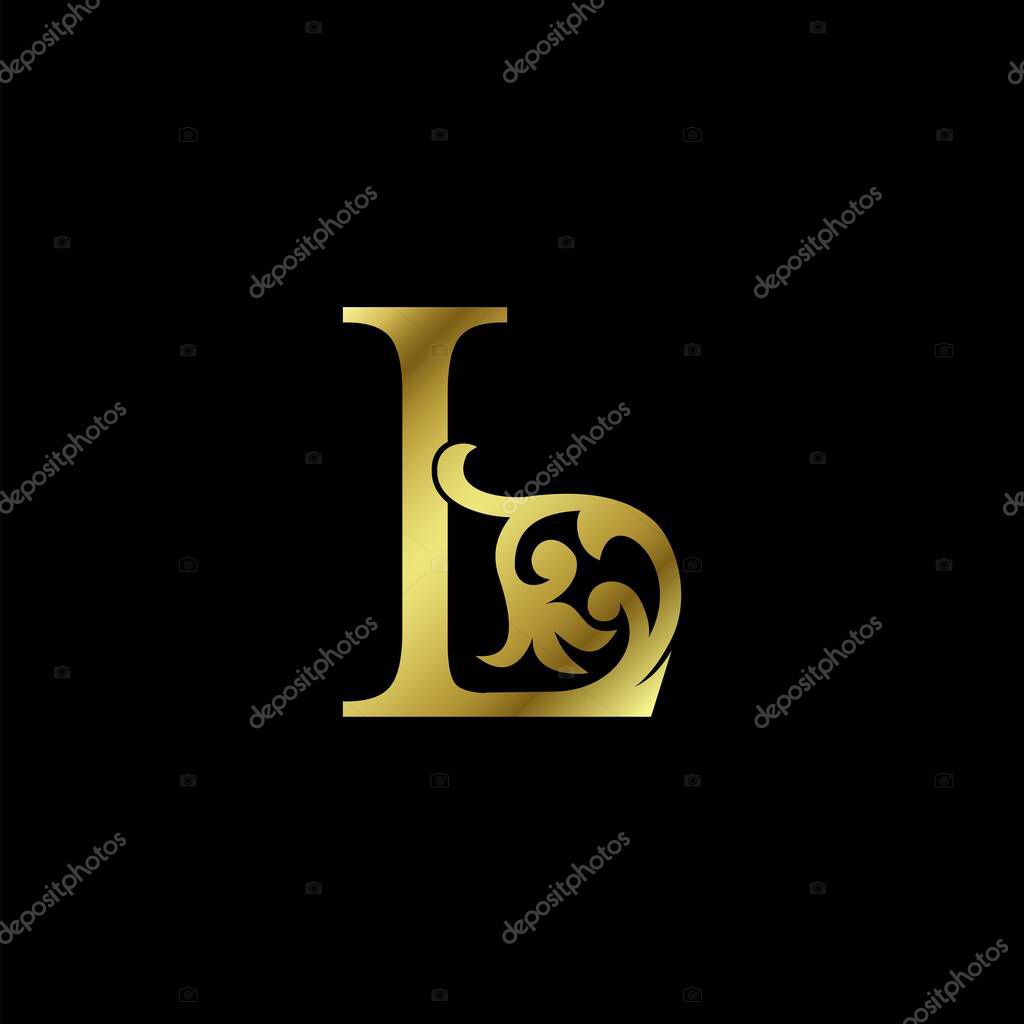 Gold Luxury Letter L Ornament Logo. Alphabet monogram gold floral deco ornate initial letter vector design.