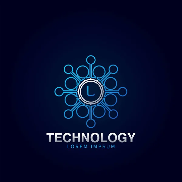 手紙L初期ロゴタイプ デジタル抽象技術ドット分子ベクトルのロゴデザイン — ストックベクタ