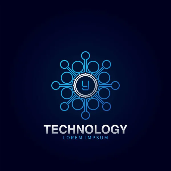 文字Y初期ロゴタイプ デジタル抽象技術ドット分子ベクトルのロゴデザイン — ストックベクタ