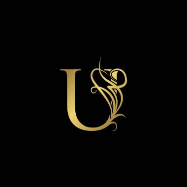 Altın lüks İlk U harfi logo konsepti monogram süsleme vektör tasarımı