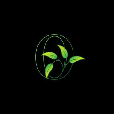 Yeşil Doğa Yaprak Mektubu O İlk Logo Simgesi Konsept Monogramı Harf Tasarımı ile ayrılıyor