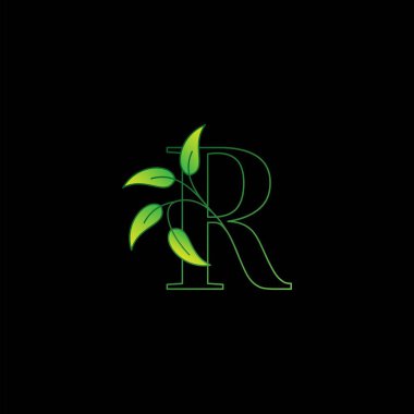 Green Nature Leaf Letter R İlk Logo Simgesi Konsept Monogram Harf Tasarımı ile ayrılıyor