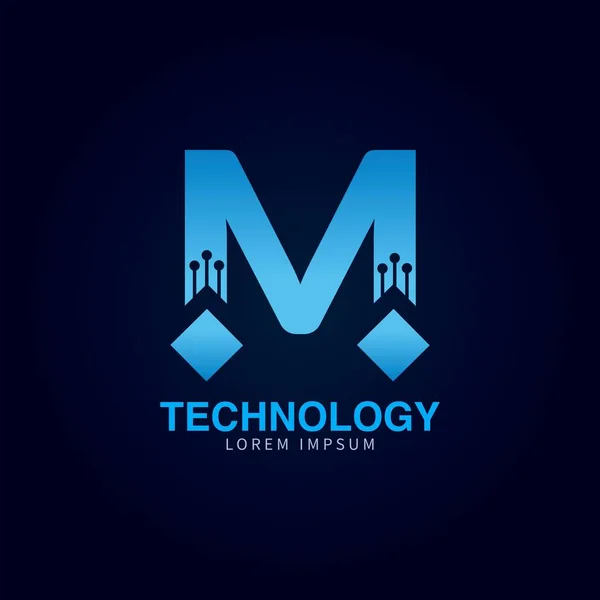 Lettera Logotipo Colore Blu Tecnologia Digitale Astratto Punto Connessione Vettoriale — Vettoriale Stock