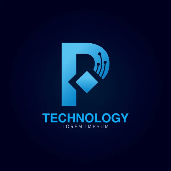 Letra Logo Azul Color Tecnología Digital Abstracto Punto Conexión Vector — Vector de stock