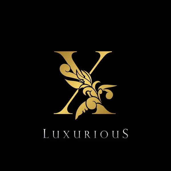 Arany Levél Luxury Logo Ikon Vintage Deco Levél Arany Szín — Stock Vector