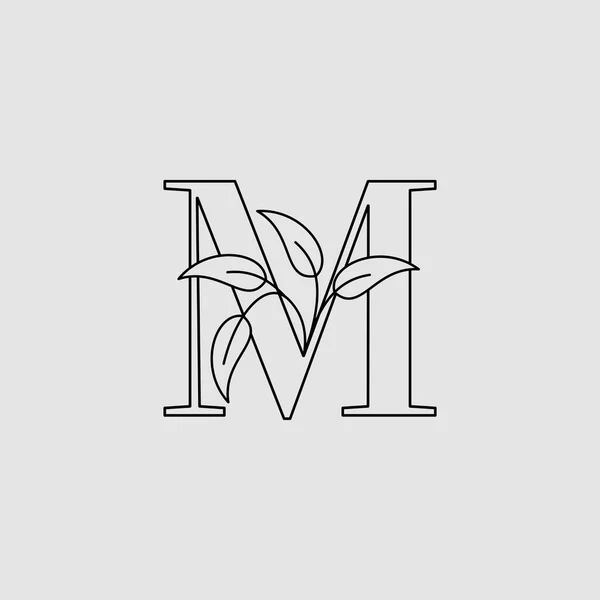 Outline Letter Initial Logo Icon Monogram Nature Leaves Template Design — Stock Vector