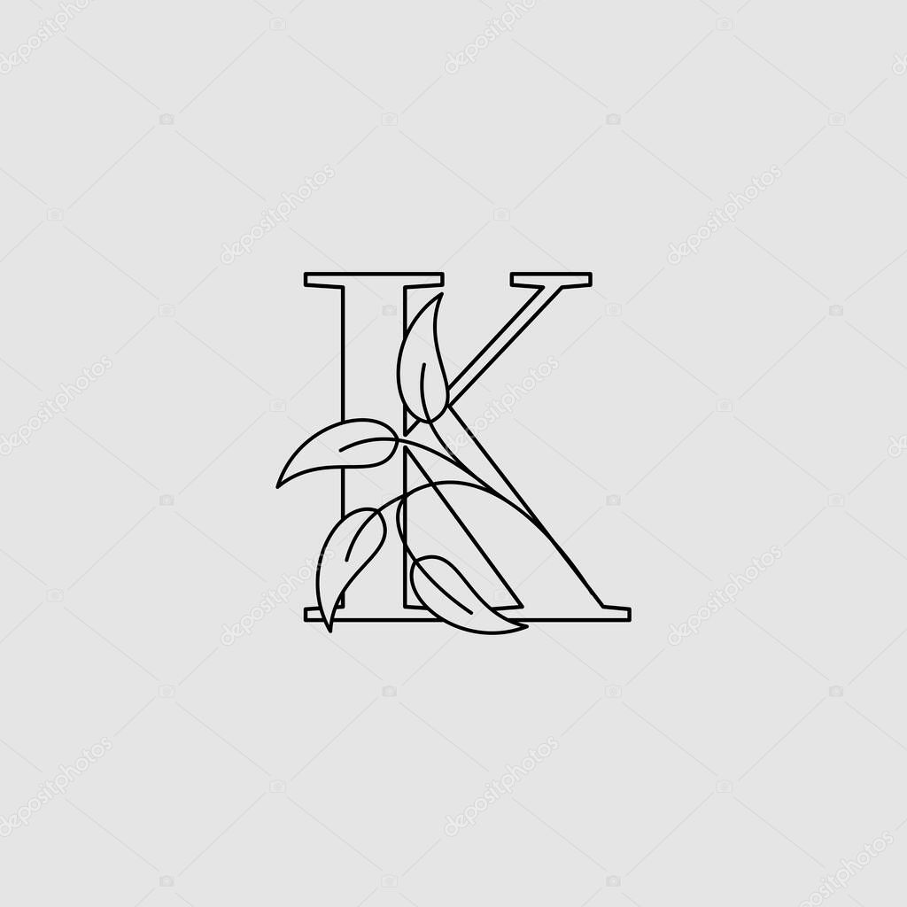 Outline Letter K Initial Logo Icon Monogram Nature Leaves Template Design