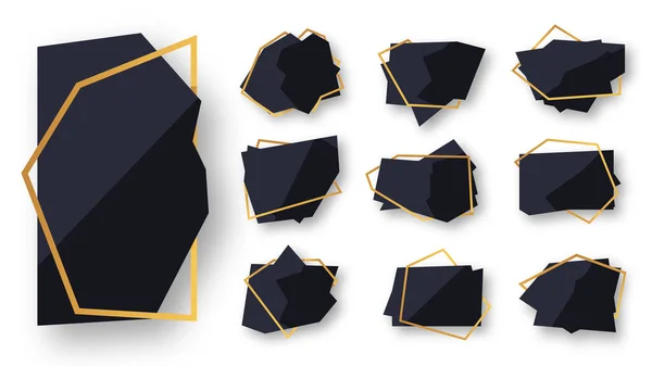 Soyut geometrik siyah bayrak altın çerçeve seti — Stok Vektör