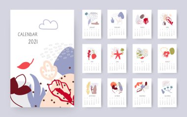 Soyut çiçek takvimi 2021 yıllık vektör kümesi