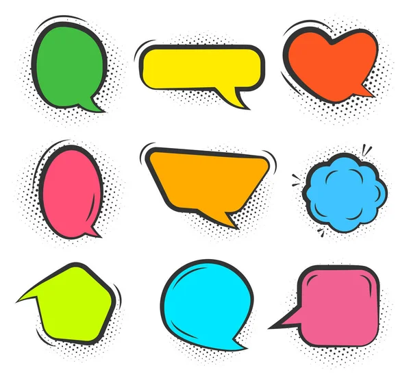 Comic pop art halftone speech bubble vector set — Stock Vector