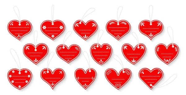 Red srdce cena dárková krabice značka kabel láska vektor set — Stockový vektor