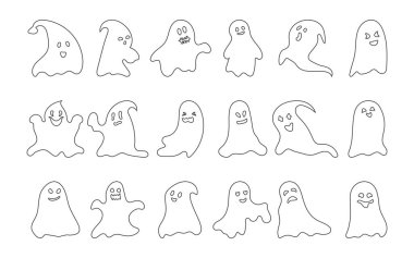 Hayalet çizgisi Cadılar Bayramı sevimli şeytani vektör kümesi