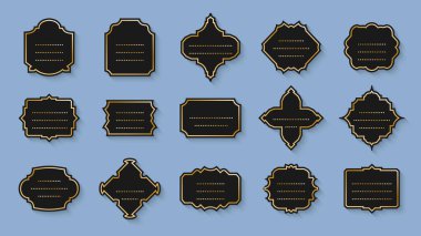 Siyah etiketler geçmişe dönük altın çerçeve vintage vektör kümesi