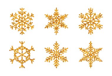 Kar tanesi altın parıltısı ışıltı vektör seti