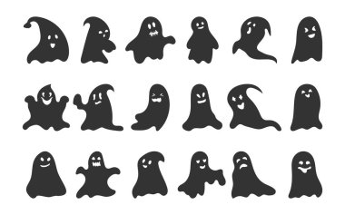 Hayalet siyah siluet Cadılar Bayramı şeytani vektörü ayarlandı