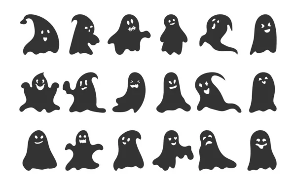Fantasma negro silueta Halloween malvado vector conjunto — Vector de stock