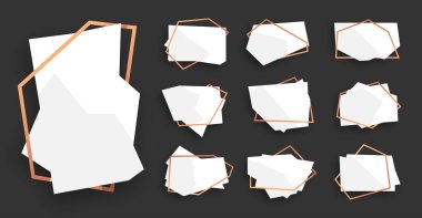 Geometrik kristal beyaz bayrak altın çerçeve seti