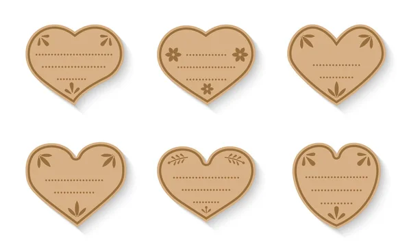 Artesanía corazones papel vintage etiquetas amor vector conjunto — Vector de stock