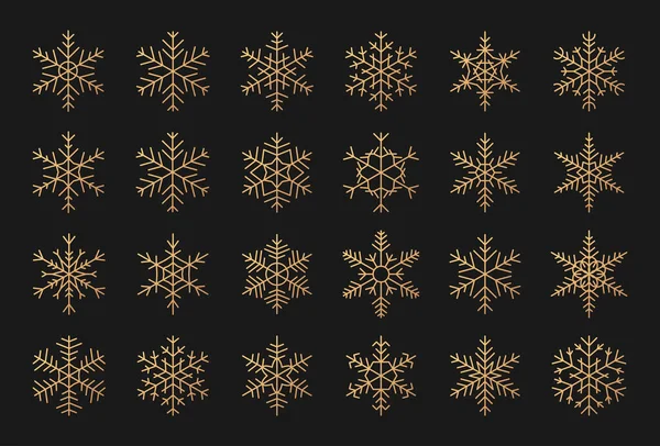 Copos de nieve dorados gradiente invierno nieve set vector — Archivo Imágenes Vectoriales