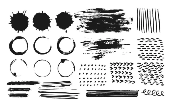 Pinceladas de tinta pinceladas salpica líneas doodle vector conjunto — Archivo Imágenes Vectoriales