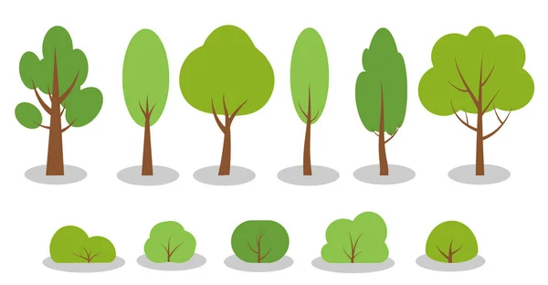 Plano verde árbol de verano bosque icono vector conjunto — Archivo Imágenes Vectoriales