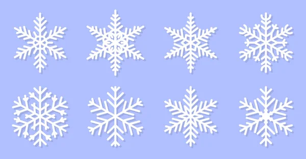 Lapos hópelyhek ikon téli jégkristály vektor készlet — Stock Vector