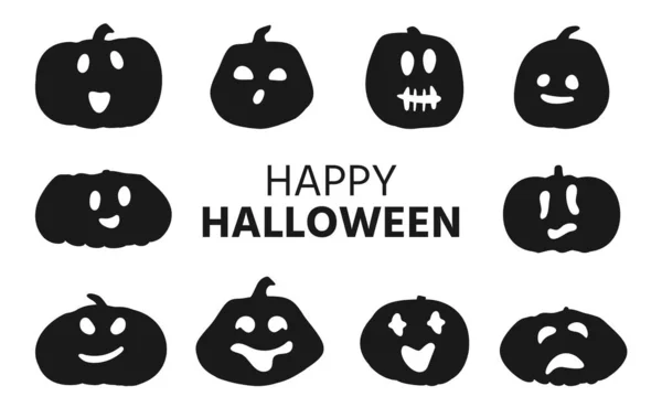 Halloween pompoen silhouet gesneden schattig gezicht set — Stockvector