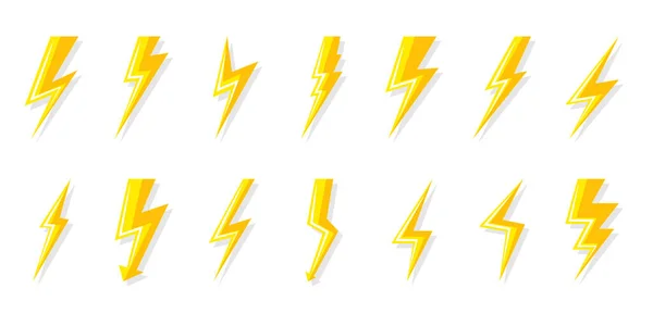 Gele bliksemschicht pictogram flash power vector set — Stockvector