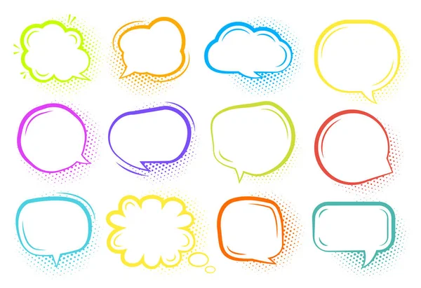 Comic pop art halftone speech bubble vector set — Stock Vector