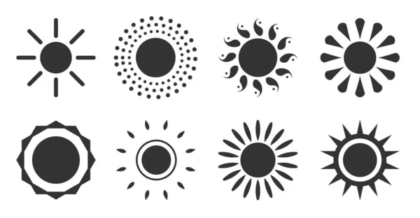 Sol negro icono logotipo verano web signo vector conjunto — Vector de stock