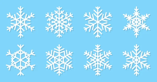 Copos de nieve icono plano invierno hielo vector conjunto — Archivo Imágenes Vectoriales