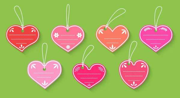 Pink heart price gift box tag cord love vector set — Stock Vector