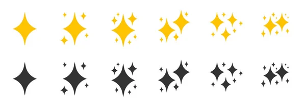 Amarelo preto plana faíscas estrela cintilante vetor conjunto — Vetor de Stock