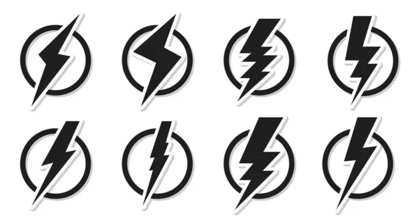 Glyph lightning bolt icon flash circle vector set — Stock Vector