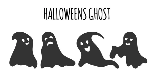 Ensemble vecteur maléfique Halloween fantôme silhouette noire — Image vectorielle